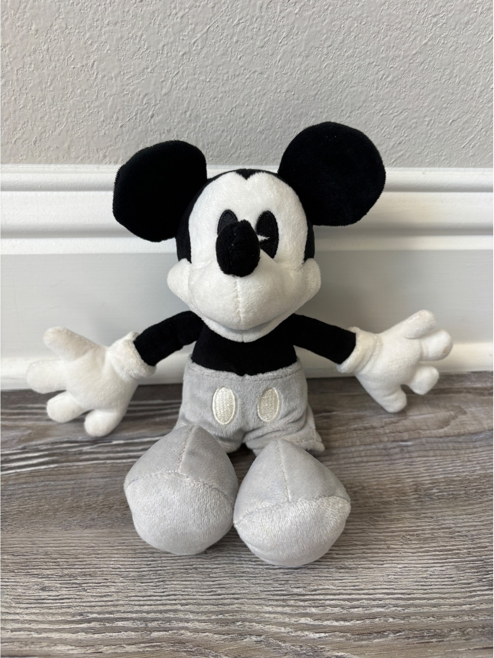 Disney Mickey Mouse Black & White Classic Plush Stuffed Animal Approx. 10”